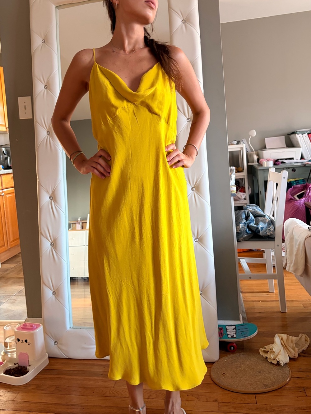 LOFT Chartreuse Cowl Slip Midi Dress - Picture 2 of 4